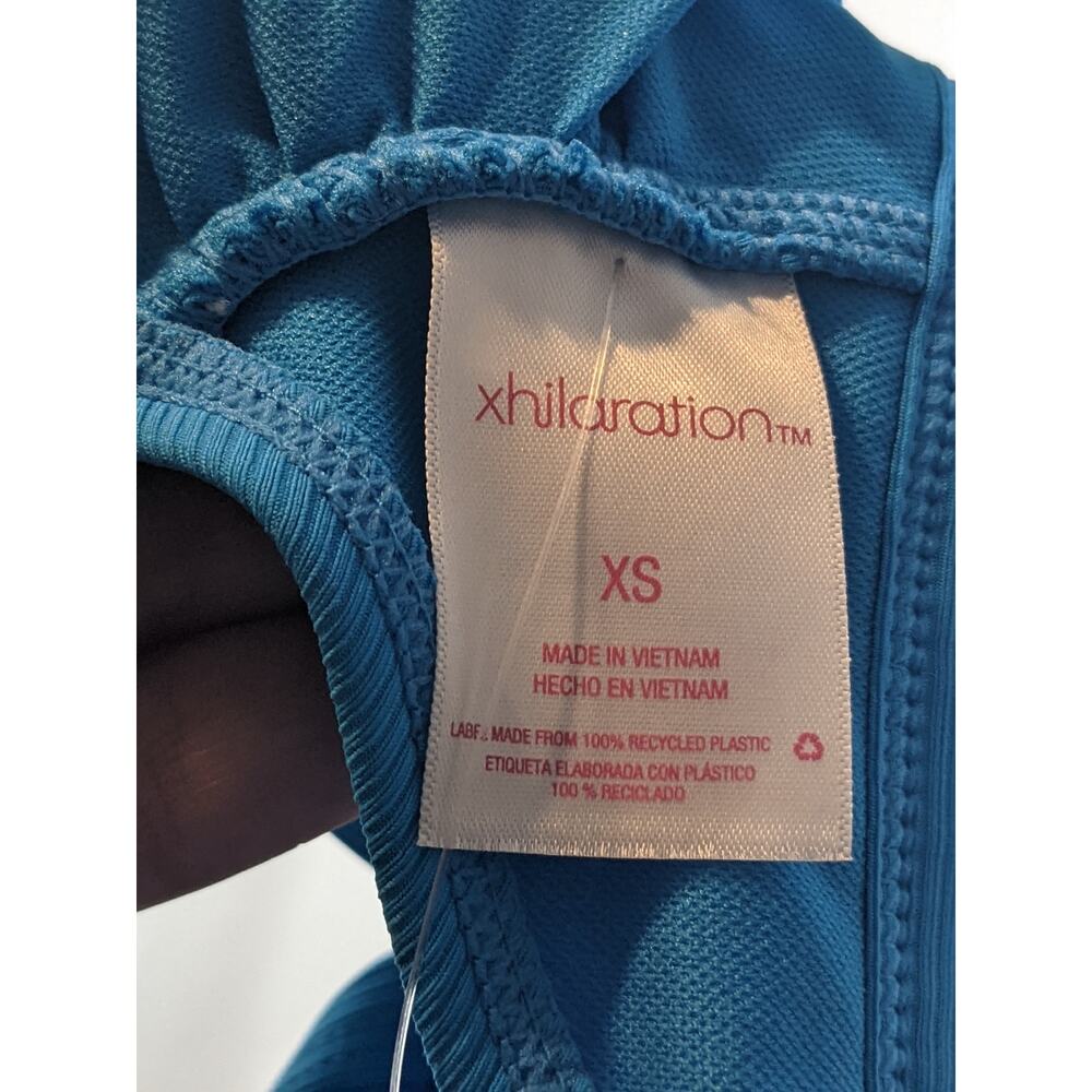 Triangle Bikini Top Ribbed Plunge Bralette Xhilaration Blue XS Swimsuit Back Tie - Picture 3 of 7